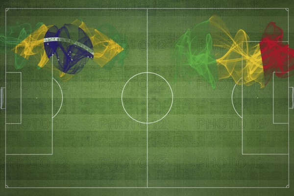 Brazil vs Mali Soccer Match, national colors, national flags, soccer field, football game, Competition concept, Copy space