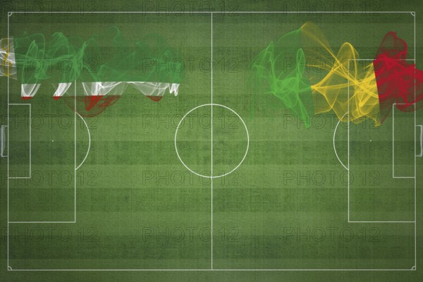 Chechnya vs Mali Soccer Match, national colors, national flags, soccer field, football game, Competition concept, Copy space