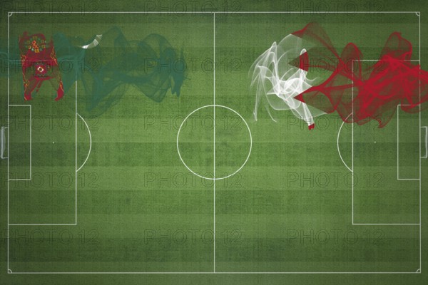 Turkmenistan vs Bahrain Soccer Match, national colors, national flags, soccer field, football game, Competition concept, Copy space