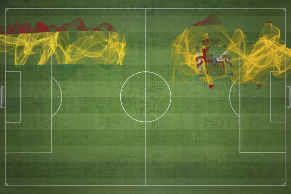 Bolivia vs Spain Soccer Match, national colors, national flags, soccer field, football game, Competition concept, Copy space