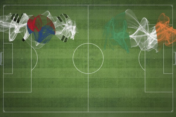 South Korea vs Ireland Soccer Match, national colors, national flags, soccer field, football game, Competition concept, Copy space