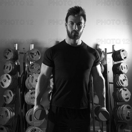 Dumbbell man workout fitness club at weightlifting gym