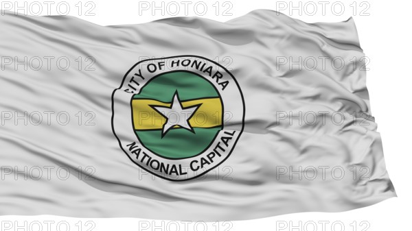 Isolated Honiara City Flag, Capital City of Solomon Islands, Waving on White Background, High Resolution