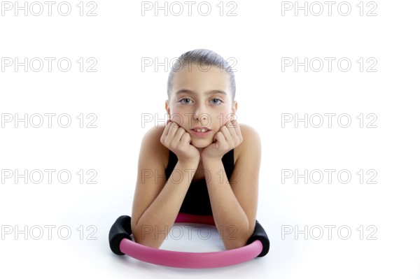 Fitness pilates yoga ring kid girl exercise workout on white background