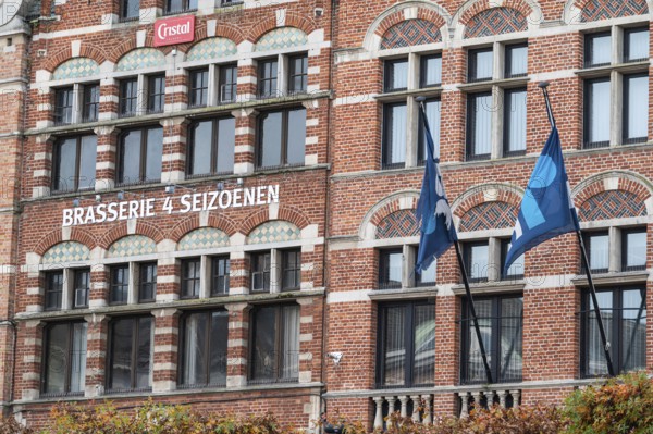 Aarschot, Flemish Brabant, Belgium, 11 11 2022, Traditional brick stone facade of the 4 season brasserie, Europe