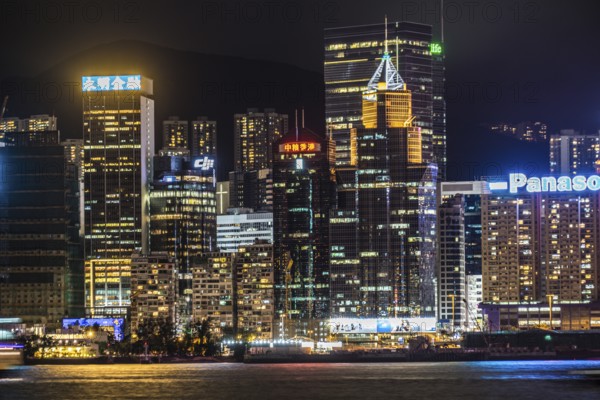 Hong Kong night view seen from the Victoria Harbor. Shooting Location: Hong Kong Special Administrative Region