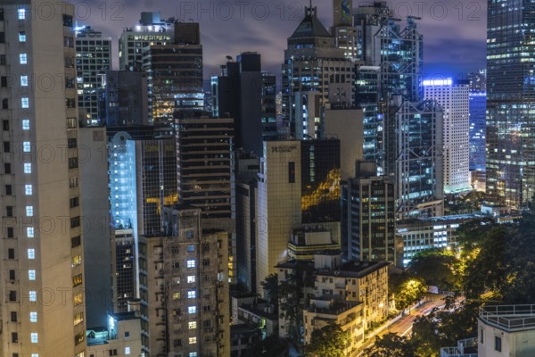 Of the skyscrapers of Hong Kong Special Administrative Region night view. Shooting Location: Hong Kong Special Administrative Region