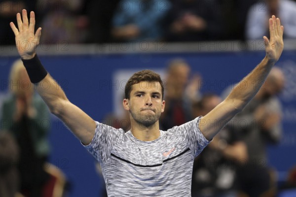 Sofia, Bulgaria - February 9, 2017: Grigor Dimitrov (pictured) from Bulgaria celebrates after winning against Jerzy Janowicz from Poland during a match from Sofia Open 2017 tennis tournament