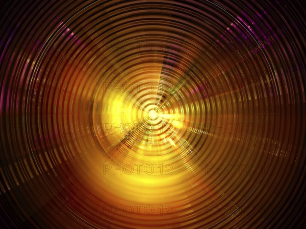 Golden disc with concentric circles and light effects .Abstract computer-generated image - concept background for sci fi or esoteric design projects