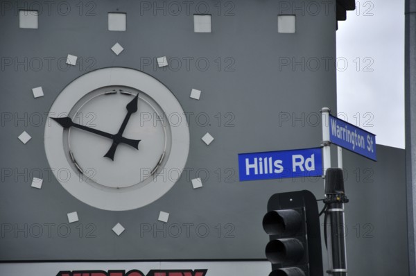 CHRISTCHURCH, NEW ZEALAND, FEBRUARY 22, 2011: The clock tower on Hills Road stopped at the time of the 6.4 magnitude earthquake on February 22, 2011 in Christchurch, New Zealand, Oceania