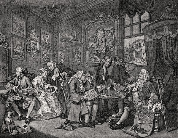 The Marriage Settlement, Marriage A-la-Mode, caricature by William Hogarth, 1697-1764