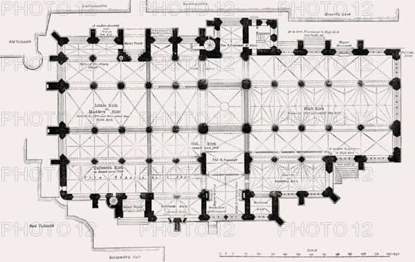 Ground plan of St Giles' Cathedral prior to 1829, High Kirk of Edinburgh, Scotland, United Kingdom, Europe