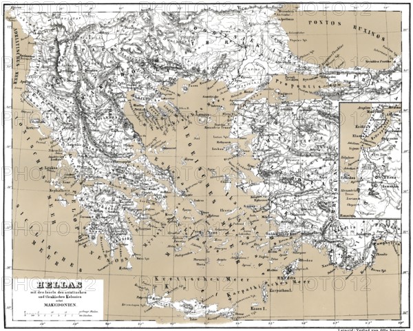 Historical map of ancient Greece with Asian and Thracian Colonies
