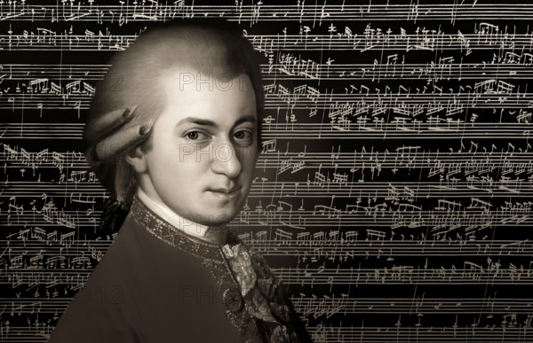 Wolfgang Amadeus Mozart, 1756 – 1791, composer of classical music, First Viennese School, notesheet from Allegro and Andante, Fantasy in F minor for mechanical organ, KV 608, 1791, digitally edited