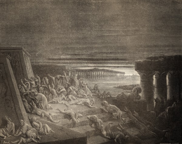 The Ninth Plague: Darkness, woodcut by Gustave Doré
