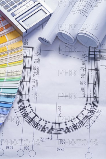 Color palette and blueprints with calculator