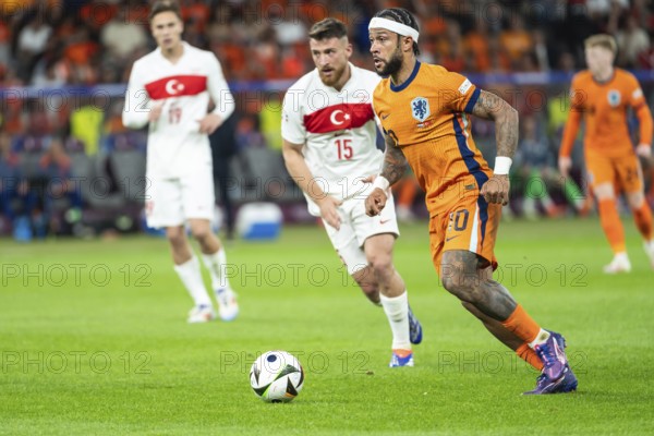 BERLIN, GERMANY - JULY 6, 2024: Euro 2024 quarterfinal match Nederlands vs Turkey (Turkiye) 2:1. In action Memphis Depay.