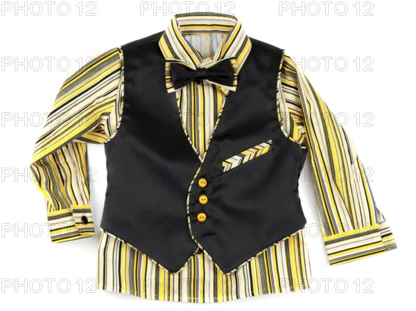 Infant striped shirt with black vest isolated on a white background