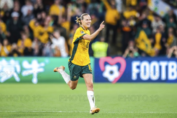 BRISBANE, AUSTRALIA, JULY 27: Emily VAN EGMOND of Australia celebrates scoring as Australia plays Nigeria at the FIFA Women's World Cup Australia & New Zealand 2023 at Brisbane Stadium on July 27, 2023