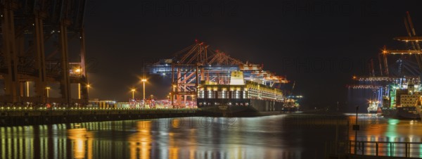 Containership MSC Zoe at Eurogate Terminal in Hamburg, Germany, nightshot, Europe