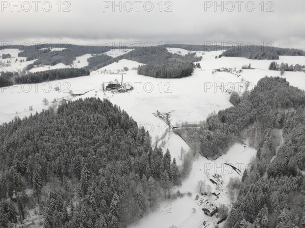 An image of a Black Forest winter scenery aerial view Germany