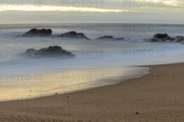 Rocky coast of the Atlantic Ocean in France near Sable d'olonne town