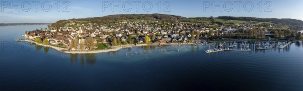 Lake Constance shore, drone shot, Steckborn on Lake Constance, Thurgau, Switzerland, Europe