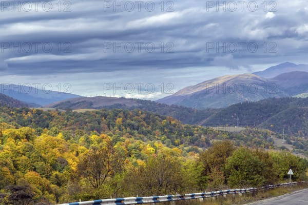 Forested mountains in autumn in Armenia