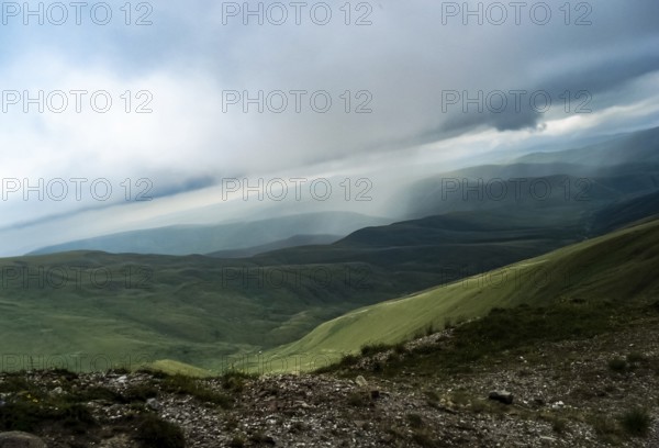 Mountain landscape with grass in the hills. Mountain landscape. Mountain vegetation
