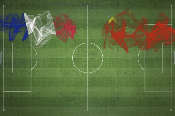 France vs China Soccer Match, national colors, national flags, soccer field, football game, Competition concept, Copy space