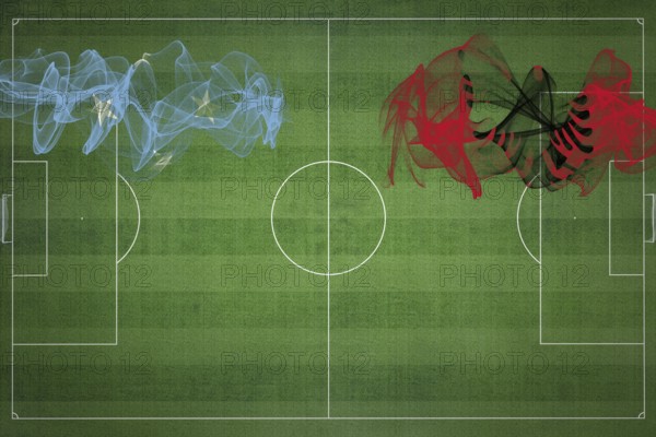 Micronesia vs Albania Soccer Match, national colors, national flags, soccer field, football game, Competition concept, Copy space