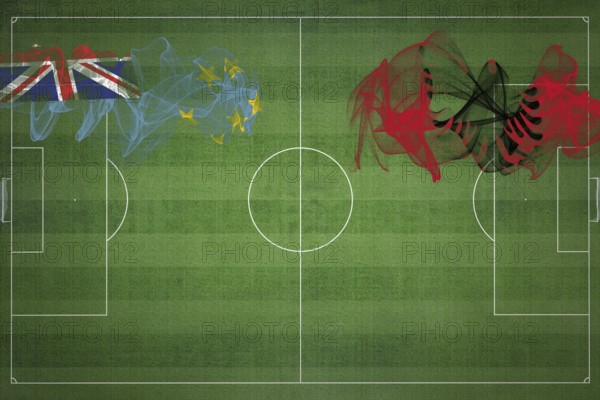 Tuvalu vs Albania Soccer Match, national colors, national flags, soccer field, football game, Competition concept, Copy space