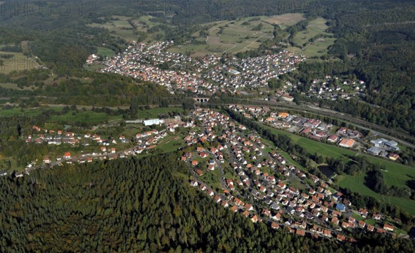 Aerial view of Partenstein in the Main-Spessart district