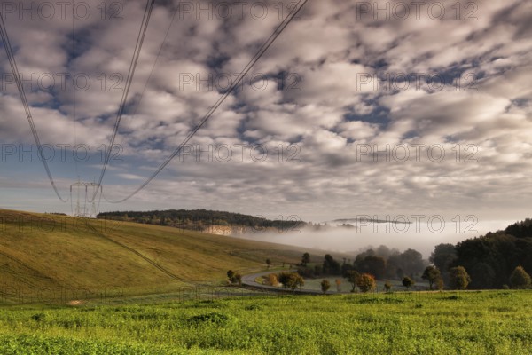 Uncultivated fields in tme morning mist