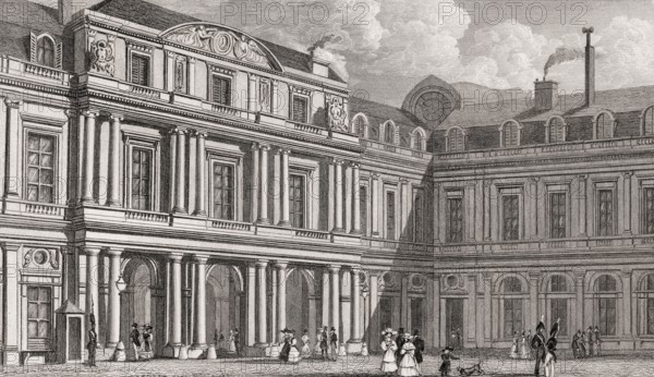 Palais du Duc D'Orleans, Paris, antique steel engraved print, 1831