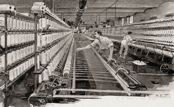 Spinning room, cotton industry, Manchester, England, UK, 19th century