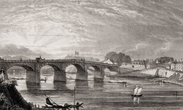 Le pont de Choisy, Choisy-le-Roi, France, antique steel engraved print, 1831, Europe