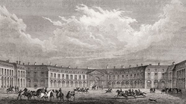 The Palace of Versailles, near Paris, antique steel engraved print, 1831