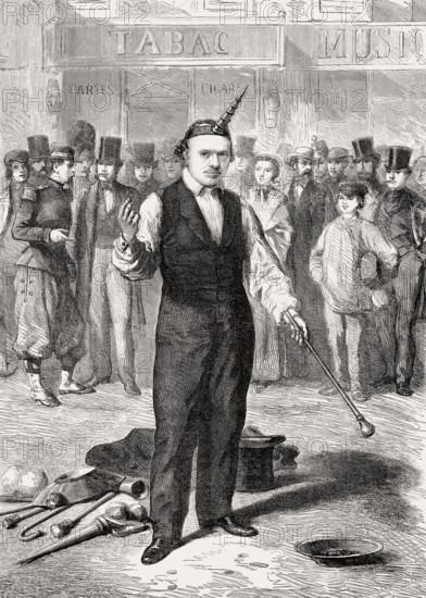 Open air show, Baton player, Paris, France, 1862, Europe