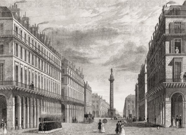 Rue de Castiglione, Paris, antique steel engraved print, 1831