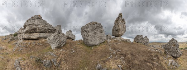 Strangely shaped rocks in the chaos of Nimes le Vieux in the Cevennes National Park. Fraissinet-de-Fourques, Lozere, France, Europe
