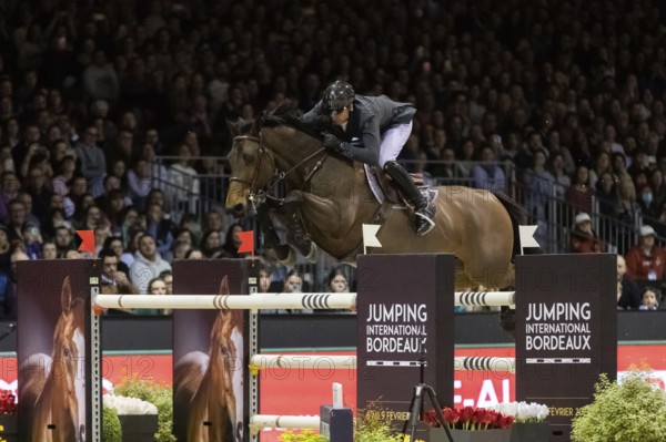 Julien Epaillard of France competes in the equestrian Audi Grand Prix at Jumping International Bordeaux, in Bordeaux, France, Europe