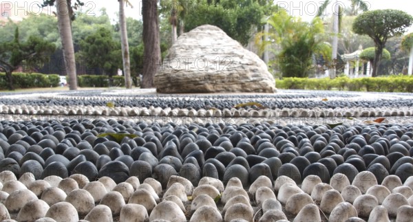 Chinese health walk made up from large pebbles in different colors