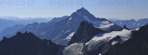 Glacier and mountains Fleckistock, Stucklistock and others. Stunning view from mount Titlis, Switzerland, Europe