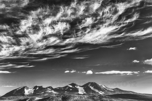 View of the Akka massif, Stora Sjöfallet National Park, Laponia World Heritage Site, Norrbotten, Lapland, Sweden, July 2013, Europe