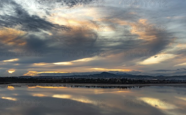 Colourful sunset twilight sky at the salt lake of Larnaca in Cyprus