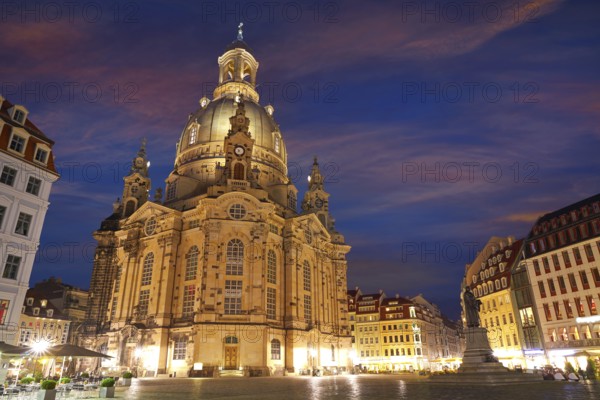 Dresden Frauenkirche sunset Lutheran church in Saxony of Germany