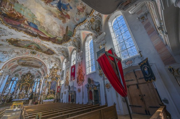 Rococo church of St Ulrich, affectionately known as -the little meadow-, Seeg, Allgäu, Bavaria, Germany, Europe