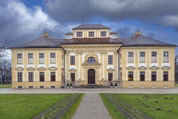 Lustheim Palace in a grand baroque park in the village of Oberschleissheim, a suburb of Munich, Bavaria, Germany, Europe