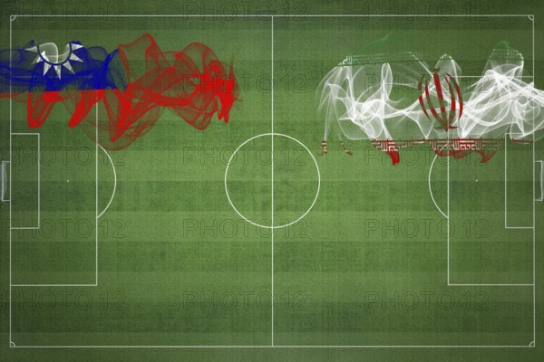 Taiwan vs Iran Soccer Match, national colors, national flags, soccer field, football game, Competition concept, Copy space
